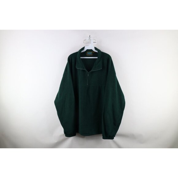 Vtg 90s Streetwear Mens XL Faded Blank Half Zip Fleece Pullover Sweater Green - Picture 1 of 9